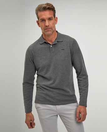 Long sleeve polo pique | Dark Grey Melange