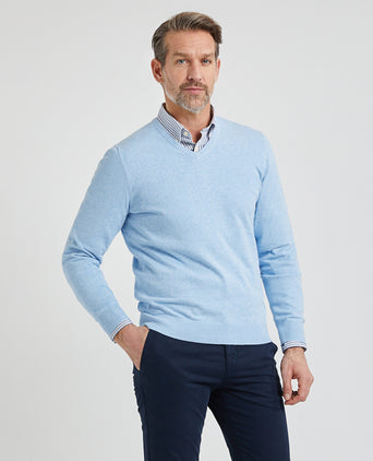 Sweater V-neck with Logo | Light Blue