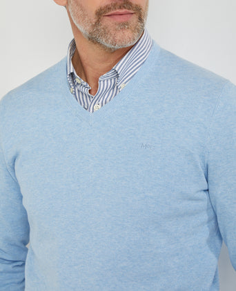Sweater V-neck with Logo | Light Blue