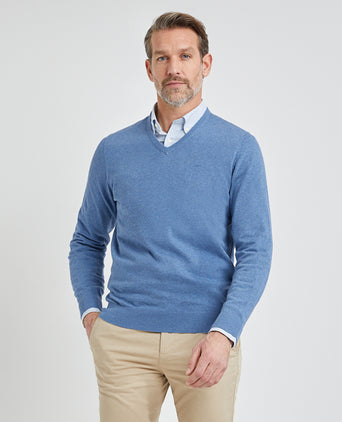 Sweater V-neck with Logo | Medium Blue