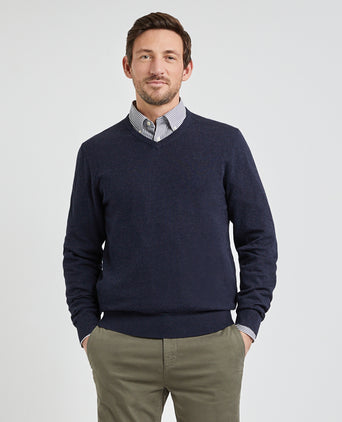 Sweater V-neck with Logo | Navy