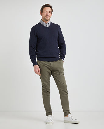 Sweater V-neck with Logo | Navy