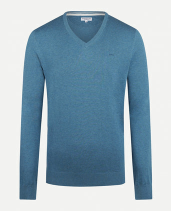 Sweater V-neck with Logo | Dark Aqua