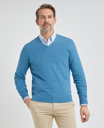 Sweater V-neck with Logo | Dark Aqua