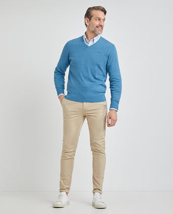 Sweater V-neck with Logo | Dark Aqua