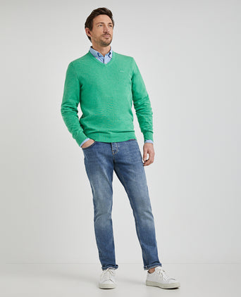 Sweater V-neck with Logo | Green