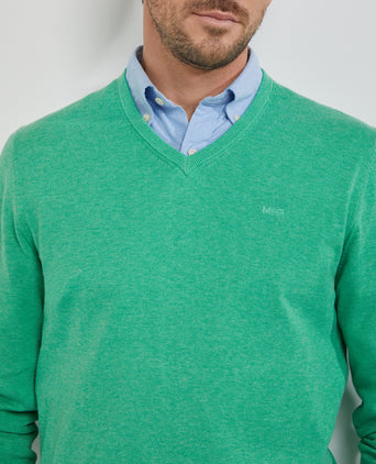 Sweater V-neck with Logo | Green