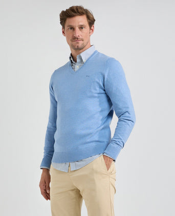 Sweater V-neck Cotton Merino | Sky Blue