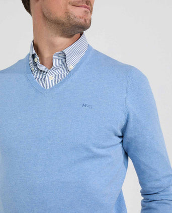 Sweater V-neck Cotton Merino | Sky Blue