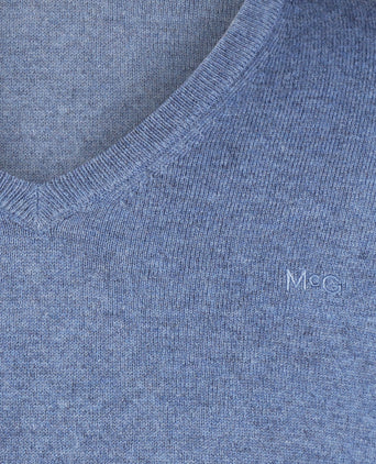 Sweater V-neck Cotton Merino | Faded Blue