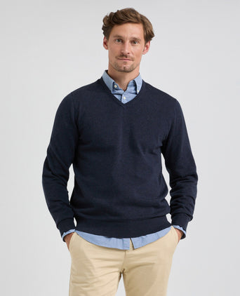Trui Katoen Merino V-Hals | Navy