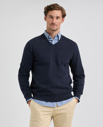 Sweater V-neck Cotton Merino | Navy