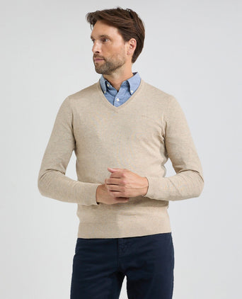 Sweater V-neck Cotton Merino | Sand