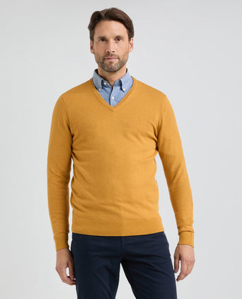 Sweater V-neck Cotton Merino | Autumn Yellow