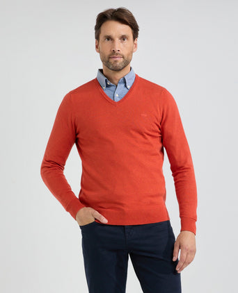 Sweater V-neck Cotton Merino | Winter Orange