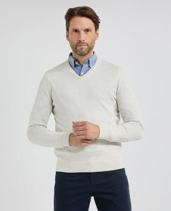 Sweater V-neck Cotton Merino | Off White