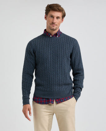 Cable Knit Crew Neck | Navy
