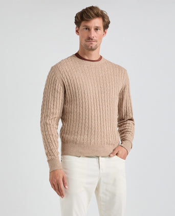 Cable Knit Crew Neck | Sand