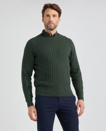 Cable Knit Crew Neck | Dark Sage