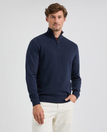 Sweater Zip Collar Cotton Merino Wool | Navy