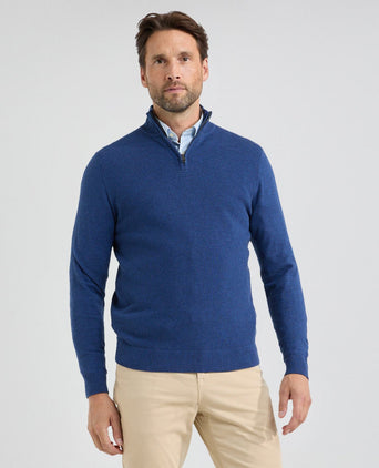 Sweater Zip Collar Cotton Merino Wool | Navy