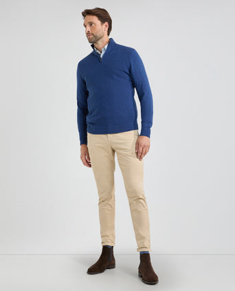 Trui Ritskraag Katoen Merinowol | Marine