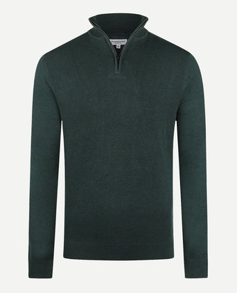 Sweater Zip Collar Cotton Merino Wool | Pine Green