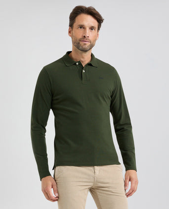 Polo piqué klassiek lange mouw | Pine Green