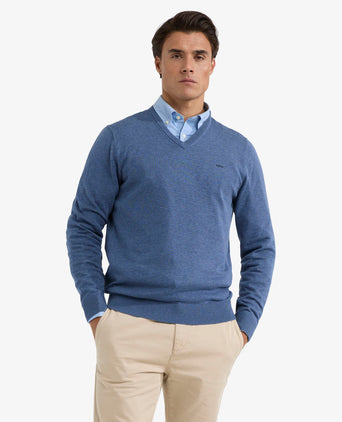 Sweater V-neck Cotton | Vintage Blue