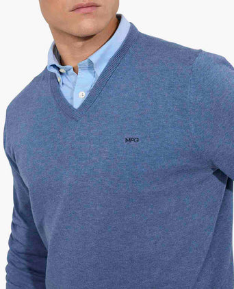 Sweater V-neck Cotton | Vintage Blue