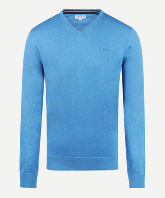 Sweater V-neck Cotton | Sea Blue Sweater V-neck Cotton | Sea Blue