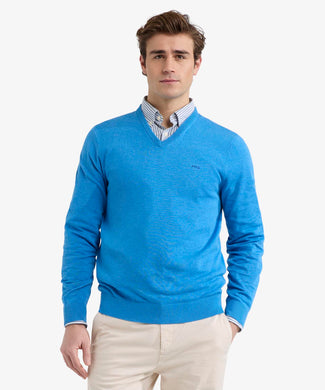 Sweater V-neck Cotton | Sea Blue Sweater V-neck Cotton | Sea Blue