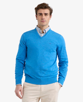 Sweater V-neck Cotton | Sea Blue