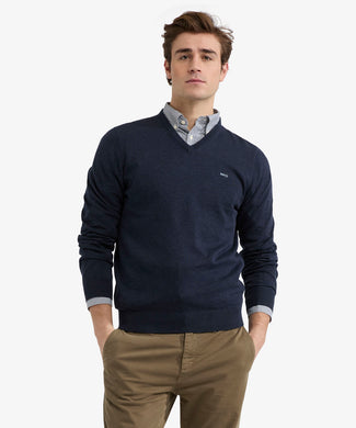 Sweater V-neck Cotton | Navy Sweater V-neck Cotton | Navy
