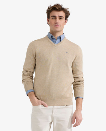 Sweater V-neck Cotton | Sand