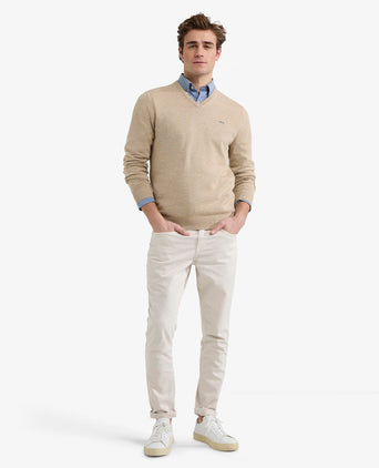 Sweater V-neck Cotton | Sand