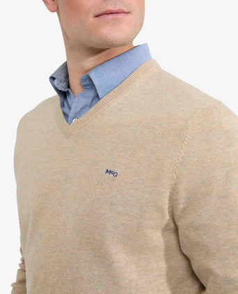Sweater V-neck Cotton | Sand