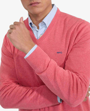 Sweater V-neck Cotton | Coral Red