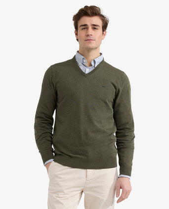 Sweater V-neck Cotton | Olive