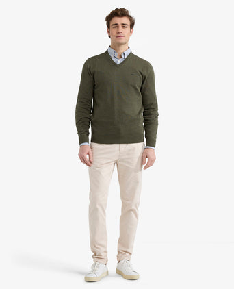 Sweater V-neck Cotton | Olive
