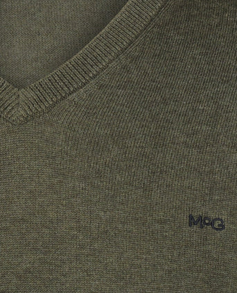 Sweater V-neck Cotton | Olive