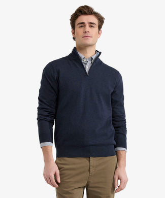 Sweater Zip Collar Cotton | Navy Sweater Zip Collar Cotton | Navy