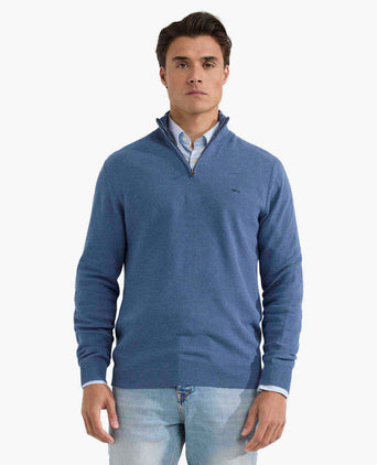 Sweater Zipper Collar Cotton with Logo | Vintage Blue