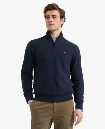 Sweater Zip Collar Cotton with Logo | Navy