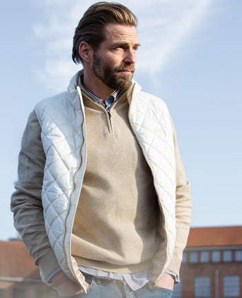 Trui Ritskraag Cotton met Logo | Sand