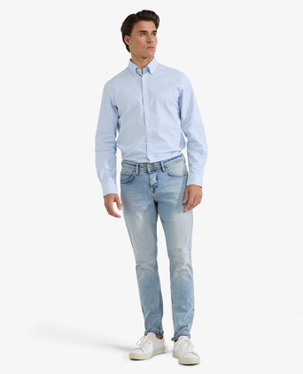 Overhemd Oxford Stretch Kleine Streep | Light Blue