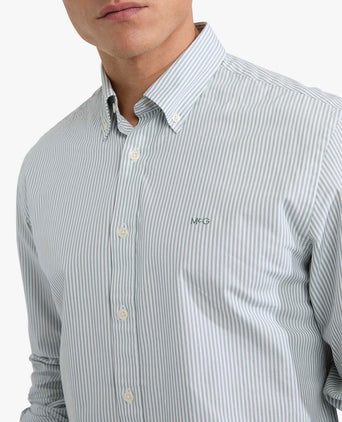 Overhemd Poplin Stretch Streep | Light Olive