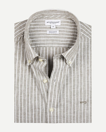 Overhemd Gestreept Linnen Katoen | Olive