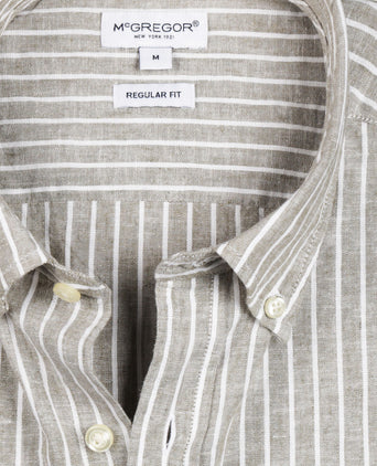 Overhemd Gestreept Linnen Katoen | Olive