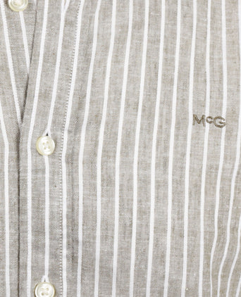 Overhemd Gestreept Linnen Katoen | Olive